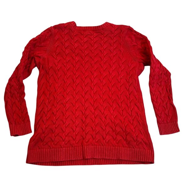 Lands End Womens Cable Knit Sweater Large Red Long Sleeve 100% Cotton - Picture 2 of 9